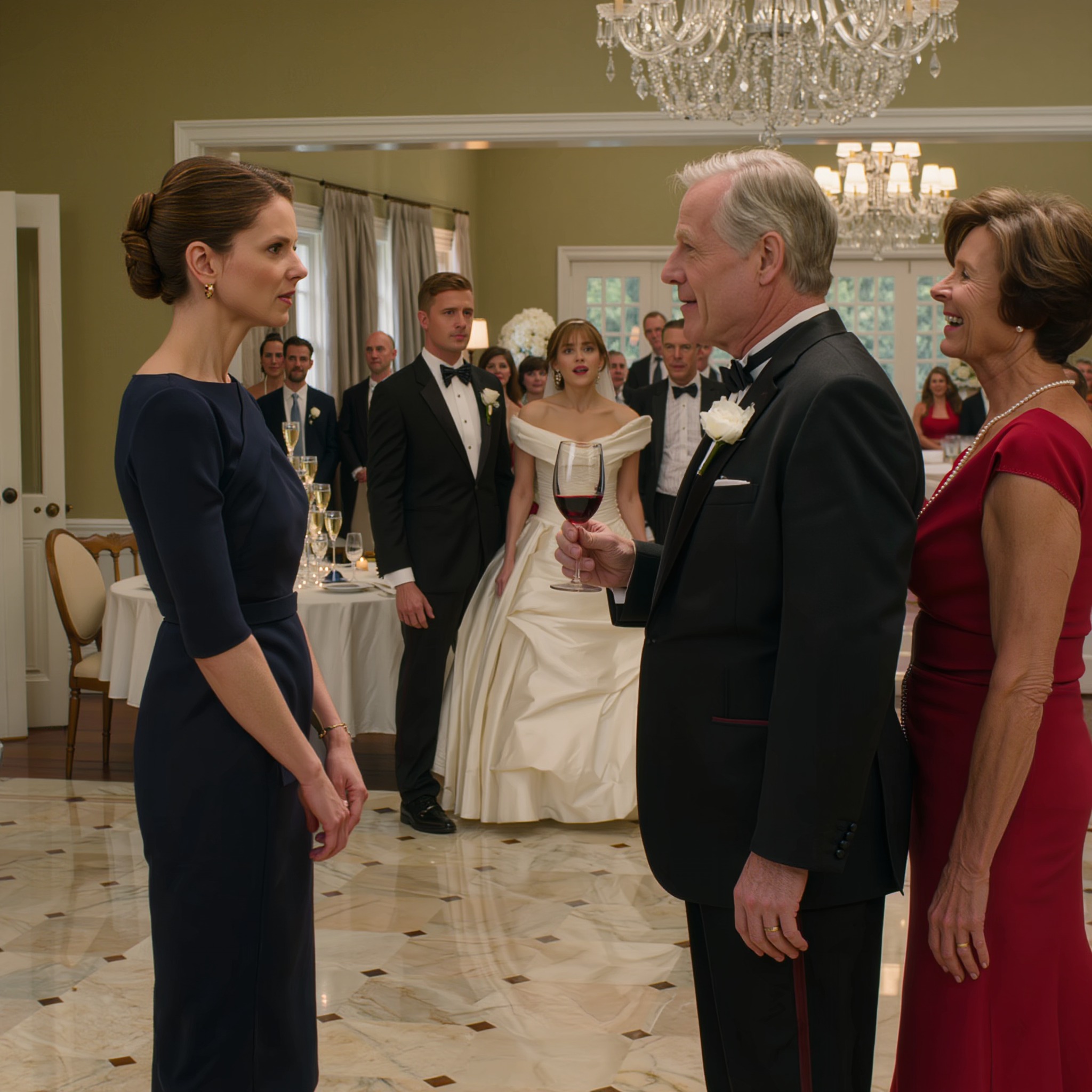 Fifteen Years After My Dad Forced Me Out, I Saw Him At My Sister’s Wedding. Dad Smirked And Said, “If It Weren’t For Kindness, No One Would Have Invited You.” I Took A Sip Of My Wine And Smiled. Then The Bride Took The Mic, Saluted Me, And Said, “To Major General Evelyn…” ENTIRE ROOM TURNED TO ME