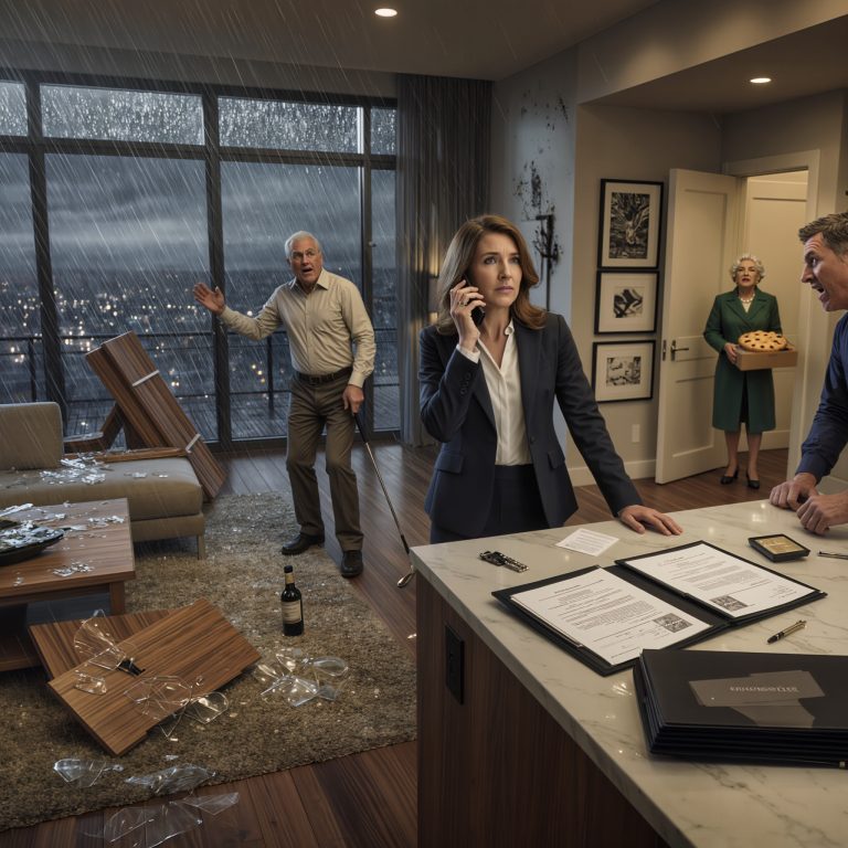My parents came to my penthouse with golf clubs and a transfer form, screaming that I had to sell my home to cover my brother’s $180,000 debt, and when I refused they started smashing everything they could reach—glass, art, the custom walnut shelves I built with my own hands—but the part that finally made my father stop swinging came when he looked down at the file on my kitchen island and realized the place he had just wrecked wasn’t mine anymore