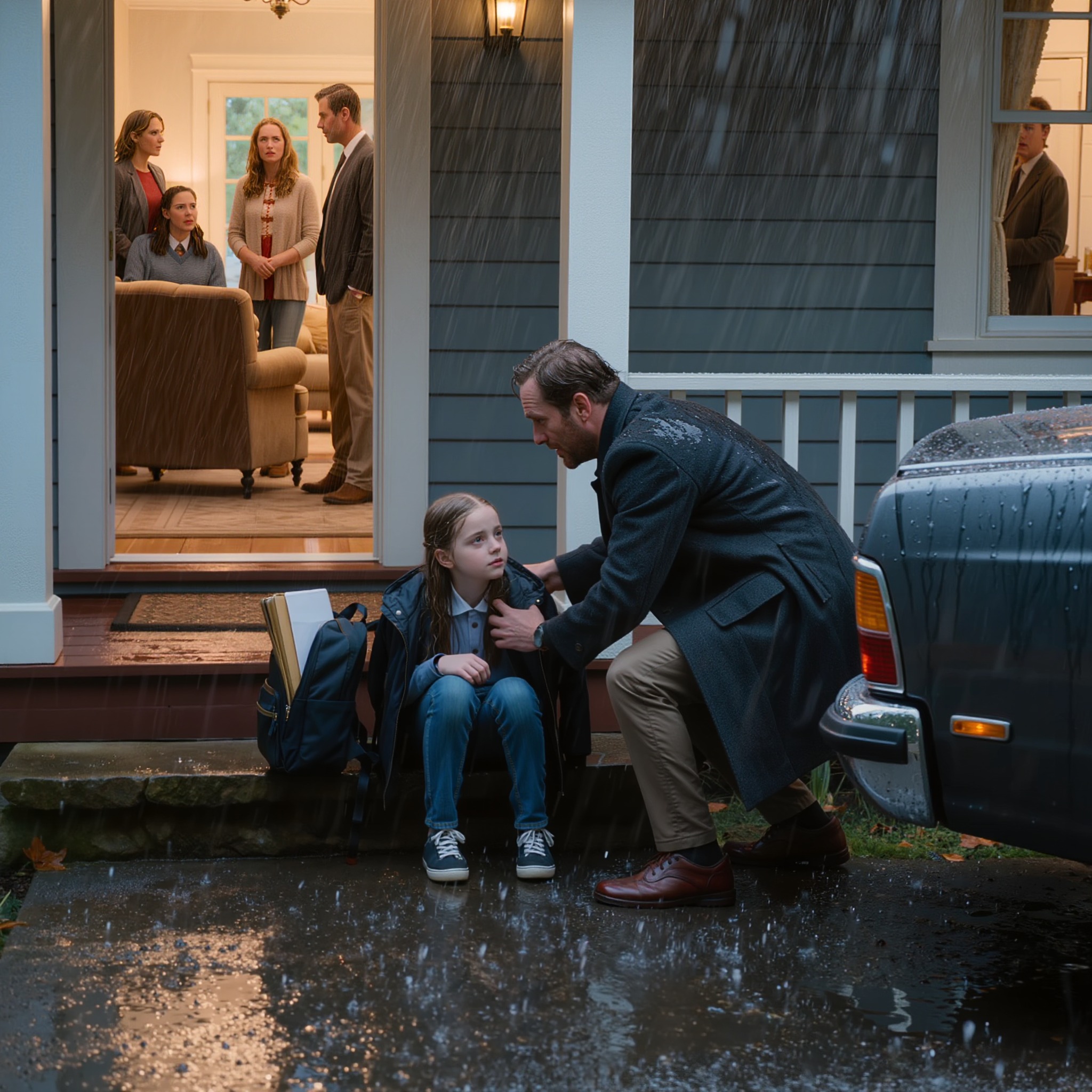 I Returned From My Business Trip And Found My Daughter Sitting On The Porch In The Rain. A Voicemail From My Mother-In-Law Said, “She’s Too Much Like You, So We Sent Her Outside.” She Looked Up And Said, “Dad, They Forgot I Know Grandma’s Safe Combination.” Then She Opened Her Backpack, And What She Took Out Changed Everything…