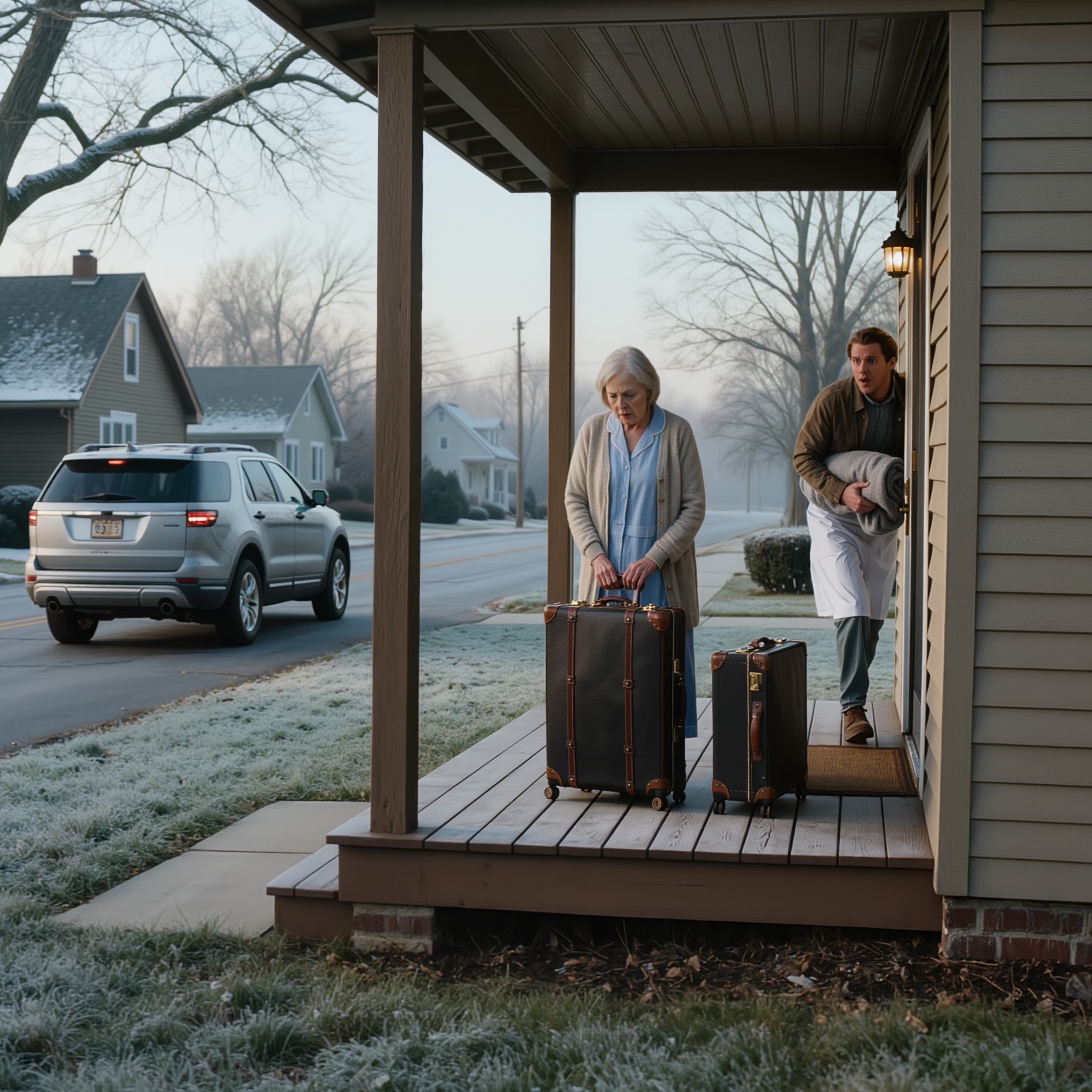 At 5:30 A.M. -38°F, My Parents Dumped My 78-Year-Old Grandma On My Porch With Two Suitcases And Drove Off. She Trembled, Whispering, “Sorry To Bother You.” I Held Back Tears And Brought Her Inside—Then Made One Phone Call. Two Weeks Later, They… POUNDING MY DOOR NONSTOP.