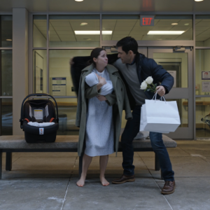 My uncle pulled up to the hospital with white roses, baby gifts, and a brand-new car seat for my son—then he found me barefoot in a hospital gown on an icy bench, holding my three-day-old baby after my husband dumped my life on the curb and texted me not to come home.