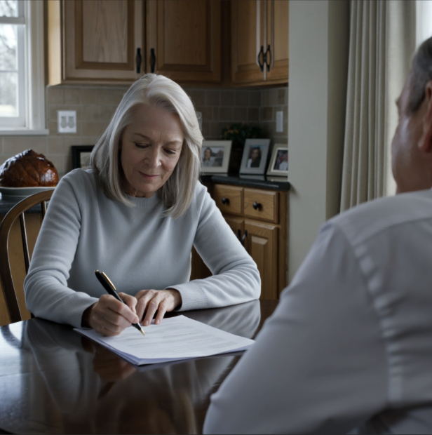 “My husband sat across from me in our kitchen in suburban Ohio and said, ‘I’m taking everything—the house, the car, the accounts, even the lake place,’ and while my lawyer urged me to fight, I signed every page with a calm smile, let him celebrate with his younger woman for two full weeks, and never once told him what I had already found hidden behind a company name he thought I’d never notice.”